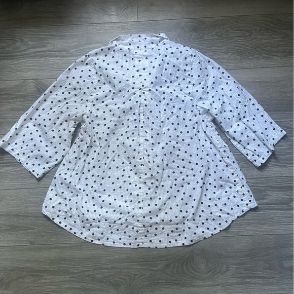 Tulip White Black Seersucker Cotton A Line 3/4 Sleeve Button Down Top Size L - Picture 7 of 7